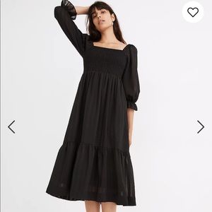 Madewell Lucie Elbow-Sleeve Smocked Midi Dress